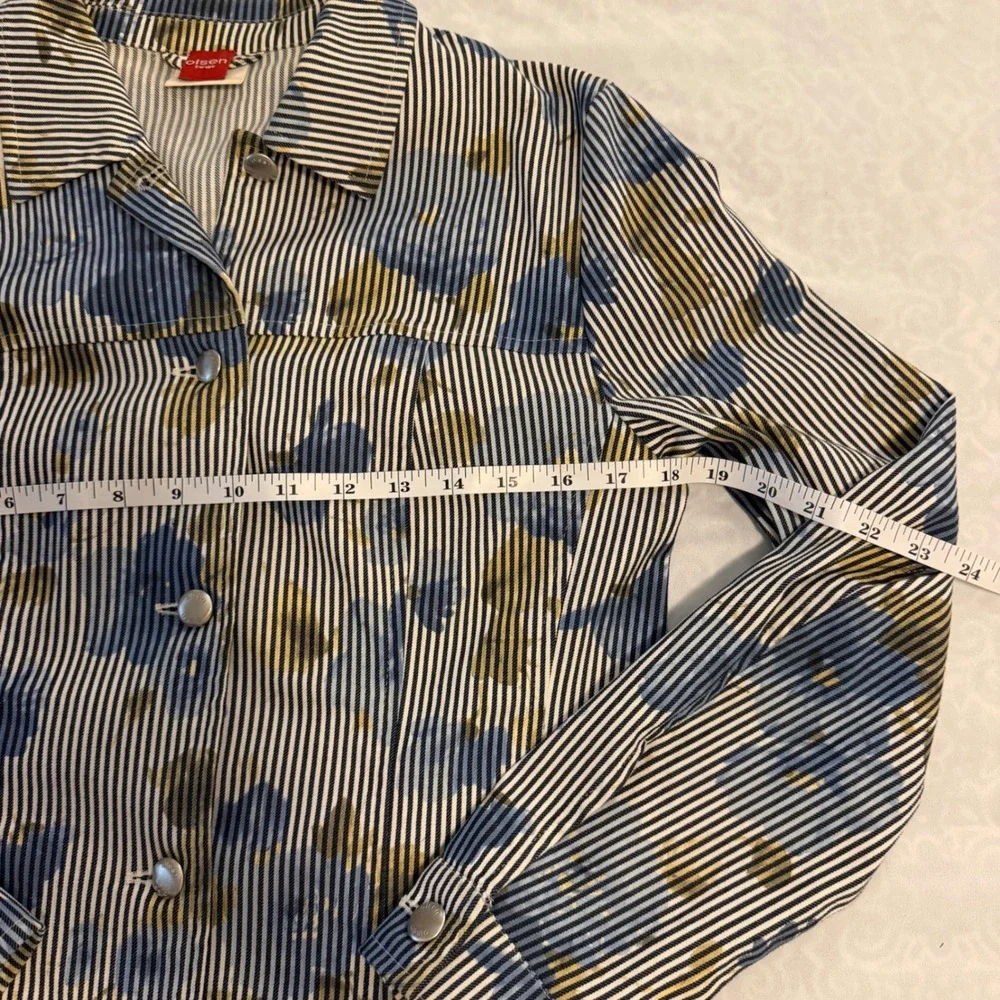 Olsen Europe Womens Blue White Pinstripe Floral Button Front Jacket US 8